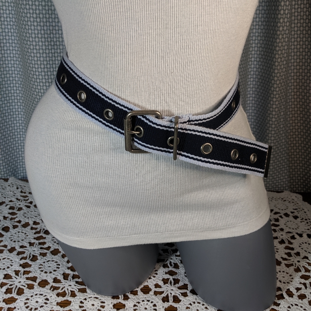 Belt Blue Silver Buckle Stripes NWOT